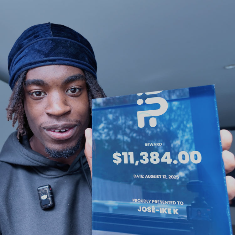 Person holding a Fundeing Pips Award from Funded Award with text and a monetary value