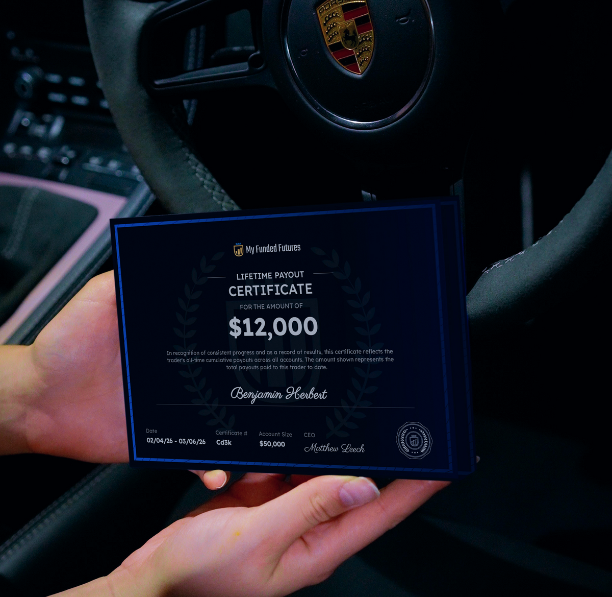 MyFundedFutures Certificate Plaque. Verified, Visible, Yours