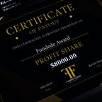 FFN certificate plaque size option three from Funded Award, frame dimensions for displaying a funded trader trading achievement