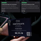 Size guide for Funded Award certificate plaque frames for GFF funded traders, showing available dimensions and product options