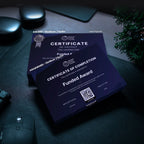 Funded Award size guide for GFF funded trader certificate plaques, comparing AWARD and miniAWARD frame dimensions
