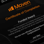 Maven funded trader certificate frame size comparison from Funded Award, showing dimensions for the certificate plaque display